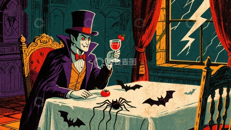 高清大图下载【趣麦麦图】神秘绅士夜宴，蝙蝠与蜘蛛相伴