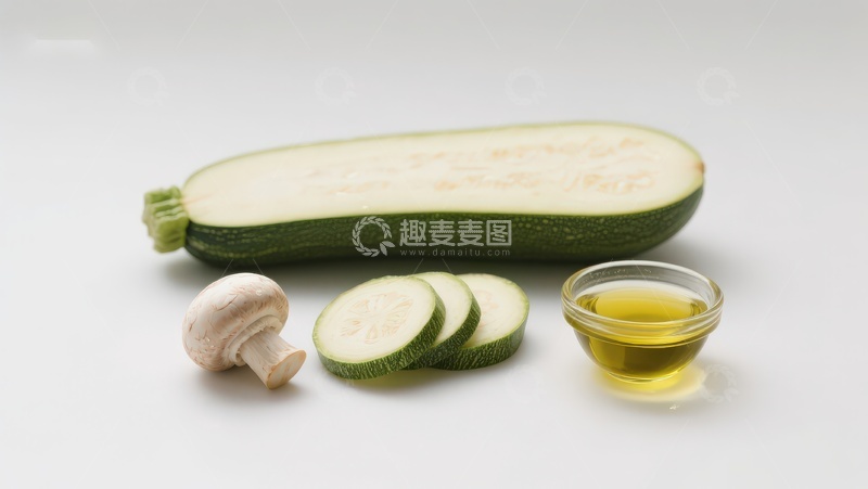 高清大图下载【趣麦麦图】西葫芦、蘑菇与橄榄油食材展示