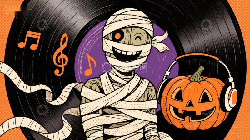 高清大图下载【趣麦麦图】万圣节木乃伊与南瓜唱片