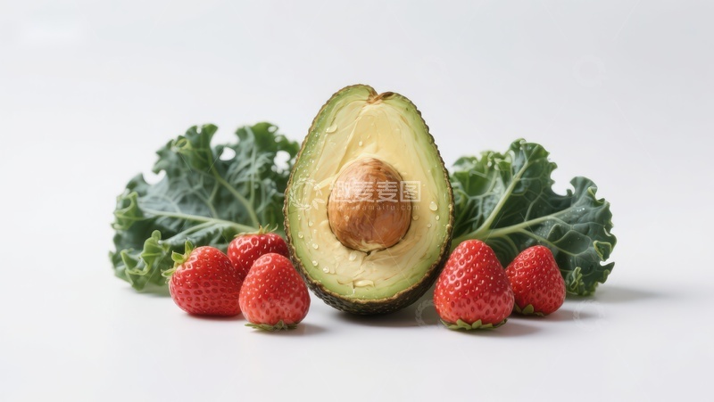 高清大图下载【趣麦麦图】牛油果草莓与羽衣甘蓝组合