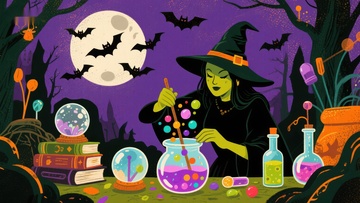 女巫在月夜施展魔法