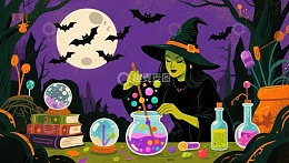 女巫在月夜施展魔法