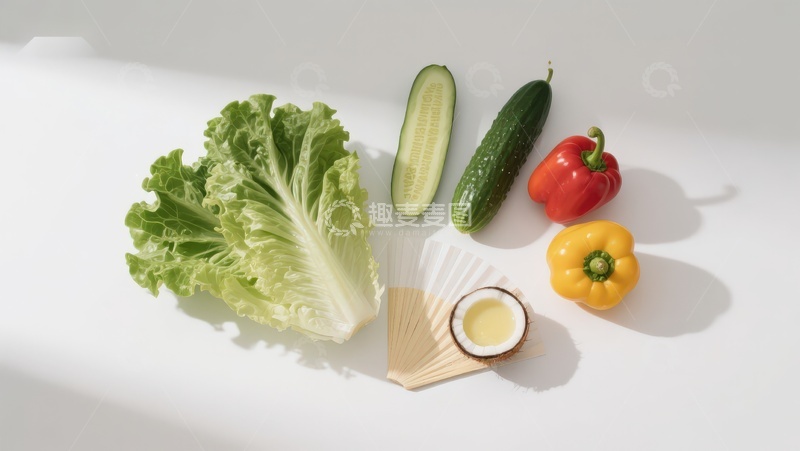 高清大图下载【趣麦麦图】新鲜蔬菜与椰子油摆拍