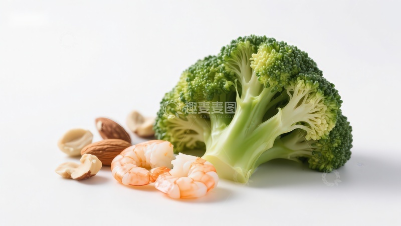 高清大图下载【趣麦麦图】西兰花虾仁与坚果组合