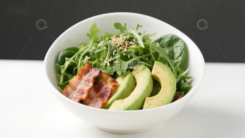高清大图下载【趣麦麦图】沙拉碗配牛油果培根