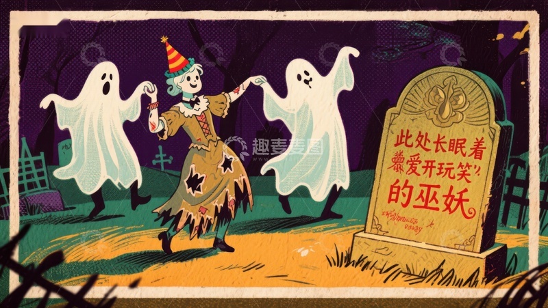 高清大图下载【趣麦麦图】墓地里的欢乐幽灵与小丑