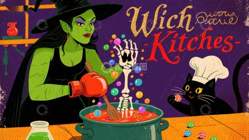 高清大图下载【趣麦麦图】女巫厨房：魔法与美食的奇妙结合