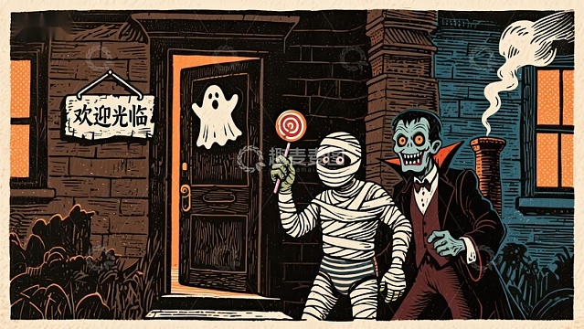 万圣节夜访，木乃伊与吸血鬼的糖果冒险