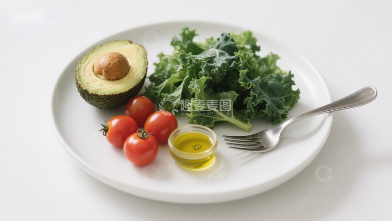 高清大图下载【趣麦麦图】盘中新鲜蔬菜与橄榄油