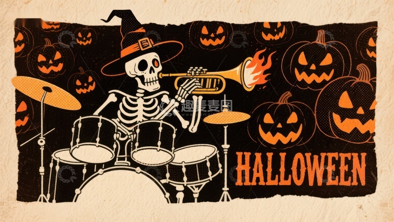 高清大图下载【趣麦麦图】万圣节骷髅乐队演奏