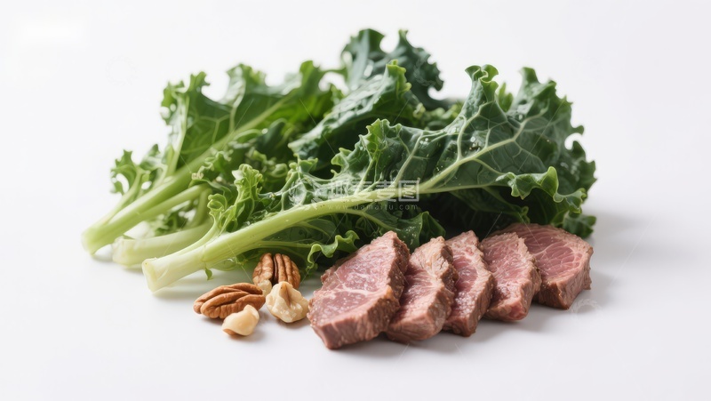 高清大图下载【趣麦麦图】羽衣甘蓝与牛肉片配坚果