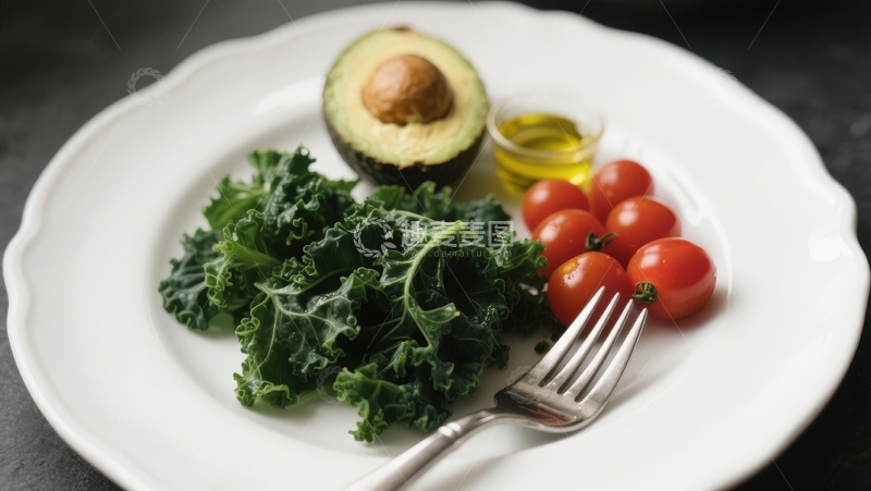 高清大图下载【趣麦麦图】健康餐盘：羽衣甘蓝与牛油果