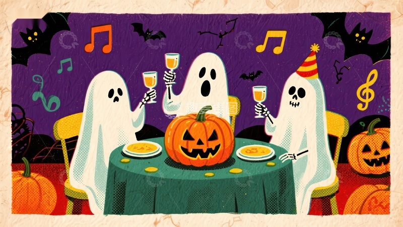 高清大图下载【趣麦麦图】万圣节幽灵餐桌派对