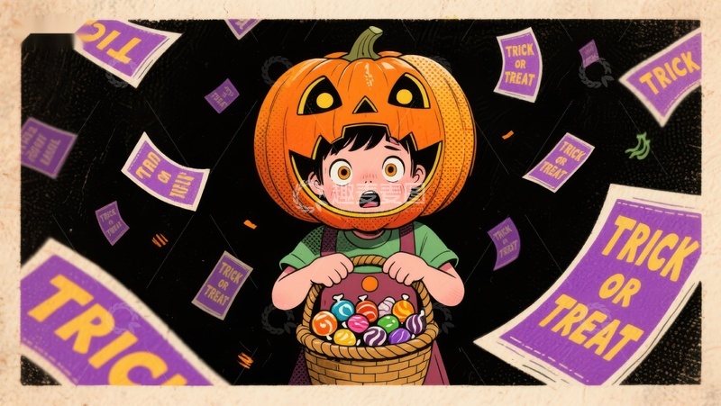 高清大图下载【趣麦麦图】南瓜灯下的惊喜：万圣节糖果收集