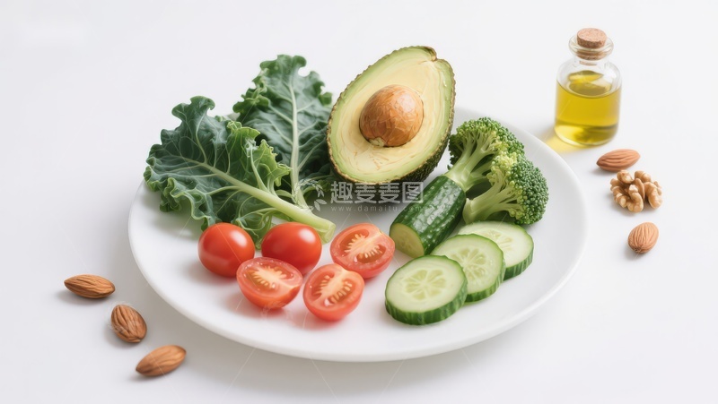 高清大图下载【趣麦麦图】新鲜蔬菜水果与坚果摆盘
