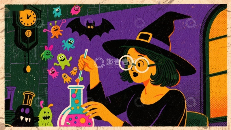 高清大图下载【趣麦麦图】女巫实验室：魔法药水与小怪物