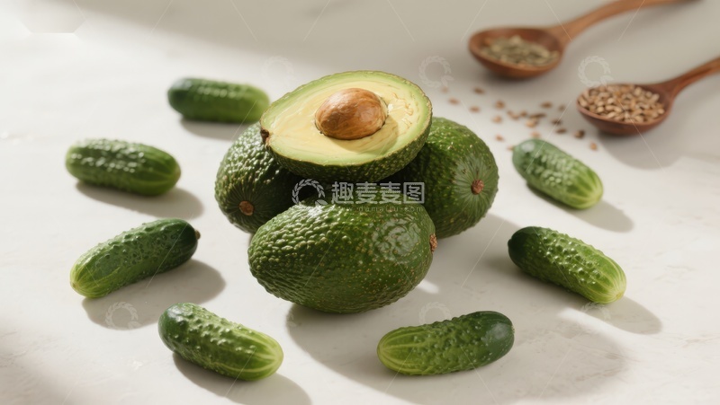 高清大图下载【趣麦麦图】牛油果与小黄瓜静物摆拍
