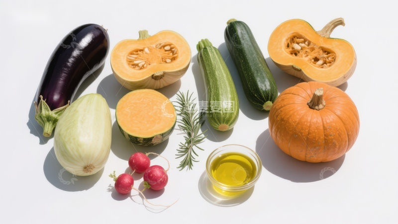 高清大图下载【趣麦麦图】新鲜蔬菜与橄榄油摆拍