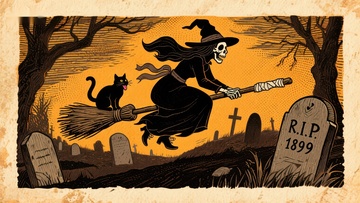 万圣夜巫女飞越墓地