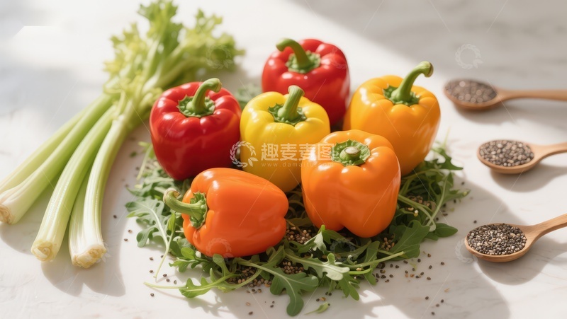高清大图下载【趣麦麦图】彩椒与香草食材摆拍