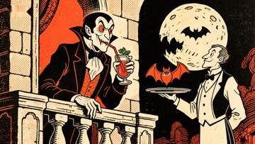 吸血鬼与侍者在月夜下的阳台