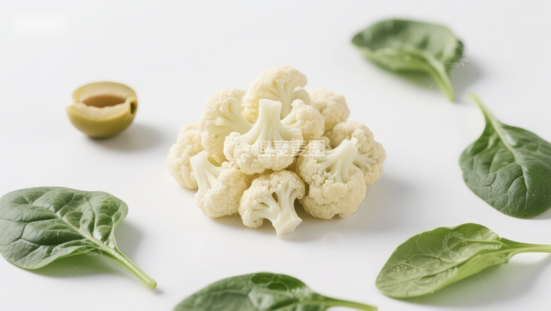 高清大图下载【趣麦麦图】花椰菜与菠菜叶静物摆拍