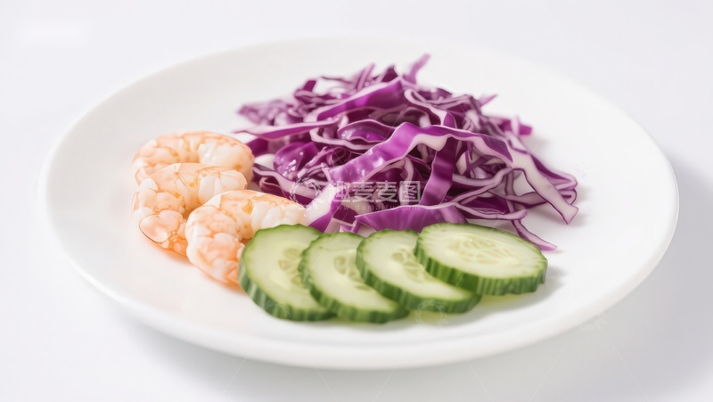 高清大图下载【趣麦麦图】虾仁紫甘蓝黄瓜拼盘