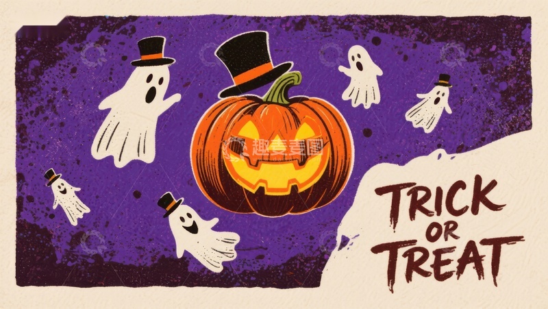 高清大图下载【趣麦麦图】万圣节南瓜与幽灵的欢乐场景