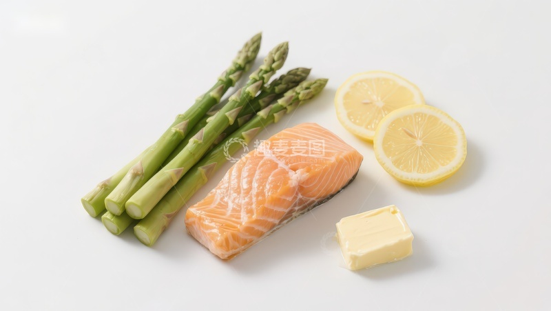 高清大图下载【趣麦麦图】三文鱼配芦笋柠檬黄油