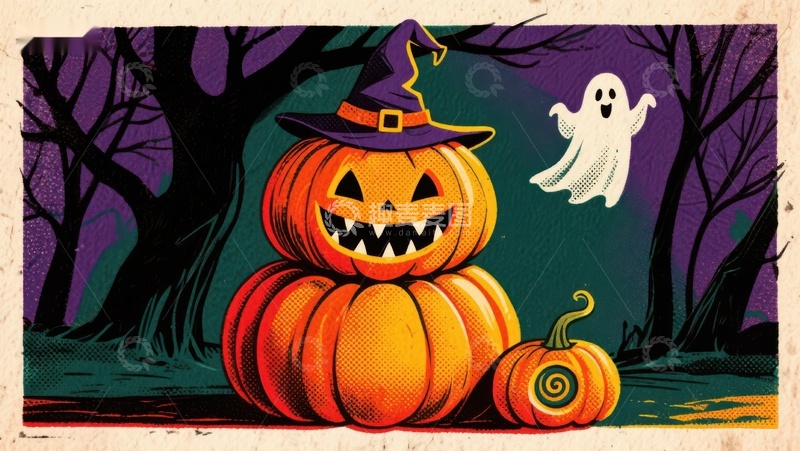 高清大图下载【趣麦麦图】万圣节南瓜灯与幽灵