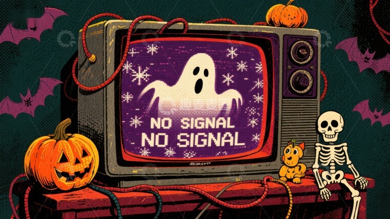 高清大图下载【趣麦麦图】万圣节主题老电视无信号画面