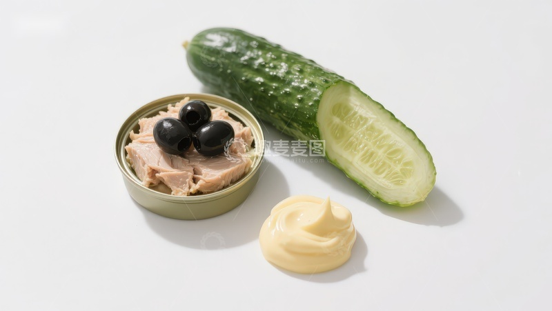 高清大图下载【趣麦麦图】金枪鱼罐头配黄瓜与蛋黄酱
