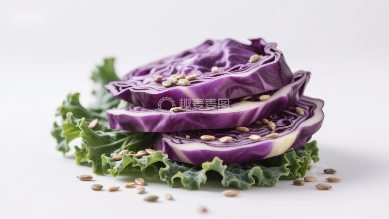 高清大图下载【趣麦麦图】紫甘蓝切片与亚麻籽摆盘