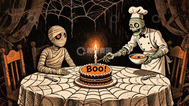 高清大图下载【趣麦麦图】万圣节餐桌上的恐怖蛋糕