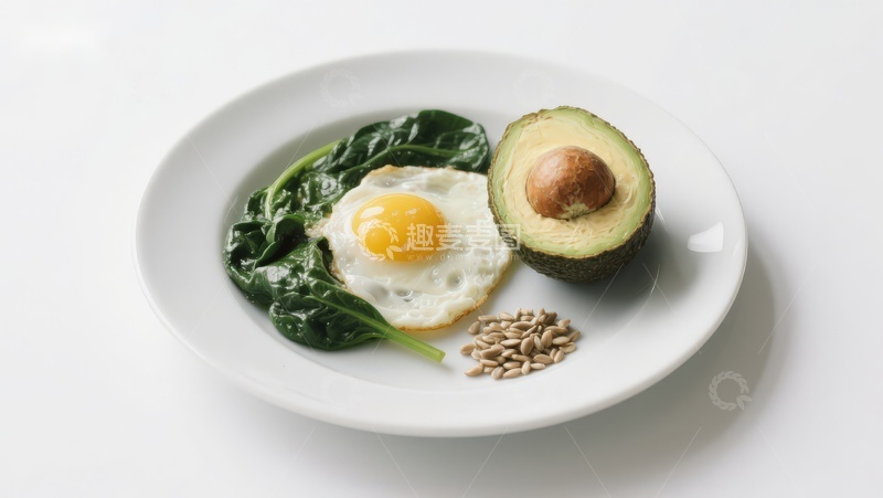 高清大图下载【趣麦麦图】煎蛋牛油果菠菜餐盘