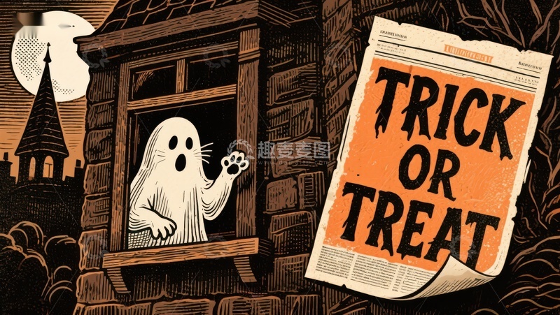 高清大图下载【趣麦麦图】报纸头条：&lsquo;Trick or Treat&rsquo;与窗边幽灵