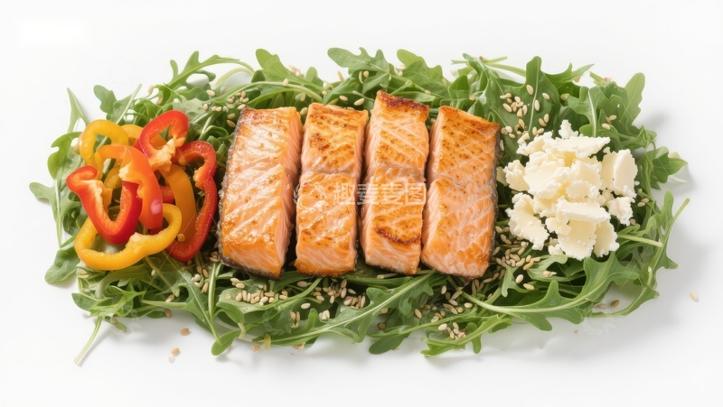 高清大图下载【趣麦麦图】烤三文鱼配蔬菜沙拉