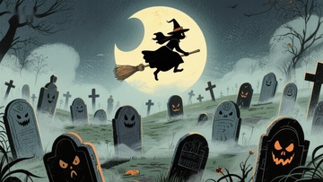 月夜墓地，女巫飞过