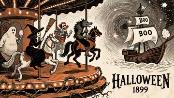 复古万圣节旋转木马与幽灵船