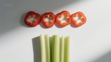 红椒与芹菜的静物排列