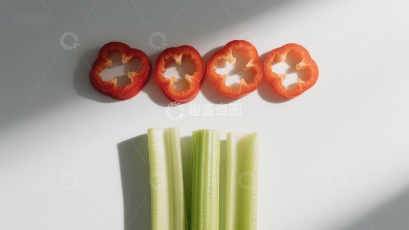 高清大图下载【趣麦麦图】红椒与芹菜的静物排列