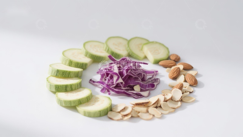 高清大图下载【趣麦麦图】蔬菜与坚果的圆形摆盘