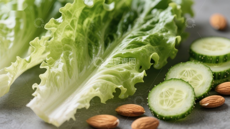 高清大图下载【趣麦麦图】生菜黄瓜与杏仁特写