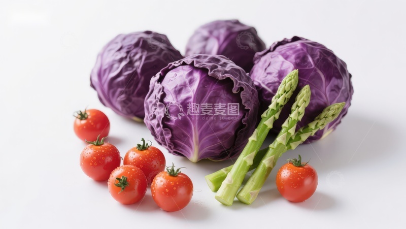 高清大图下载【趣麦麦图】紫甘蓝与小番茄芦笋组合