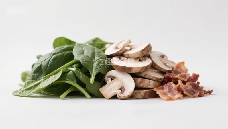 高清大图下载【趣麦麦图】新鲜菠菜香菇与培根