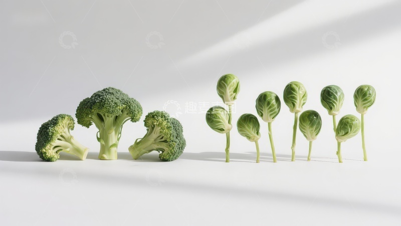 高清大图下载【趣麦麦图】西兰花与抱子甘蓝排列展示