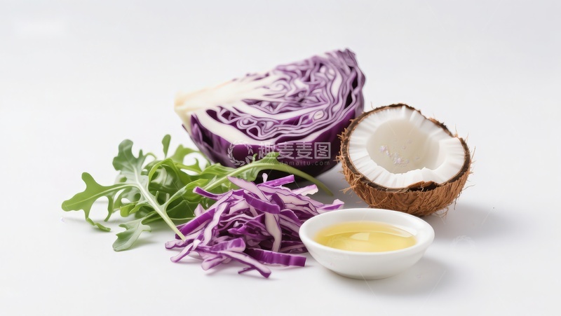 高清大图下载【趣麦麦图】紫甘蓝椰子油与蔬菜食材