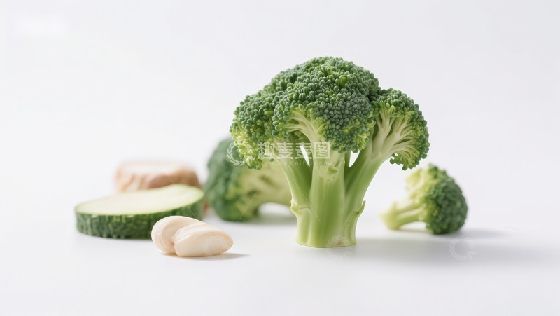 高清大图下载【趣麦麦图】新鲜西兰花与蒜瓣静物