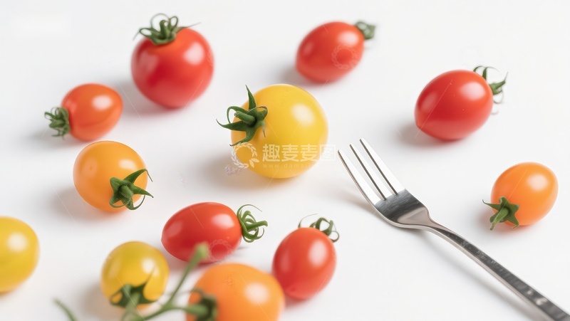 高清大图下载【趣麦麦图】彩椒番茄与叉子静物摆拍