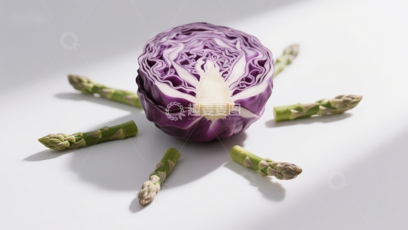 高清大图下载【趣麦麦图】紫甘蓝与芦笋的静物摆拍